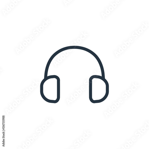 headphones thin line icon set on white background, audio, music, flat, minimalistic