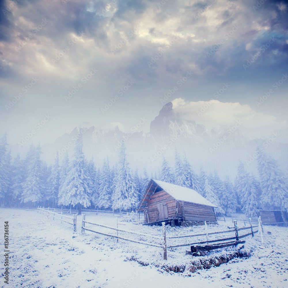 cabin in the mountains in winter cabin in the mountains in winter