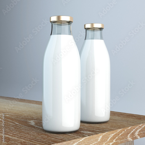 Milk bottles 3d rendering