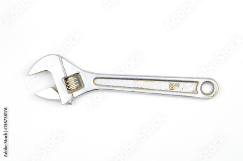Metal adjustable wrench isolated on white background