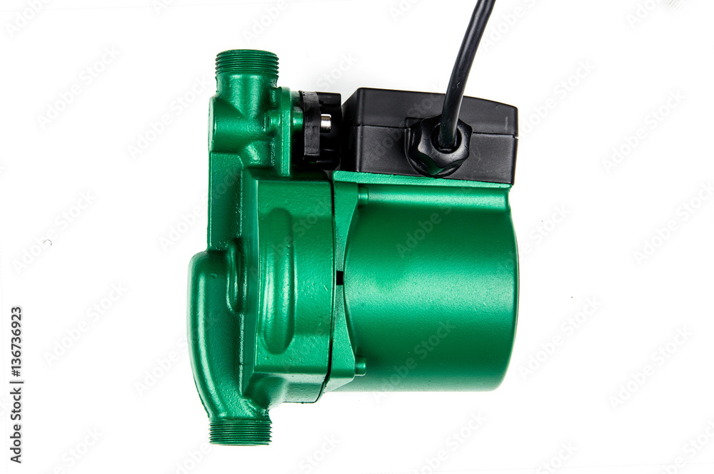 Green pump for pressure boosting isolated on white background