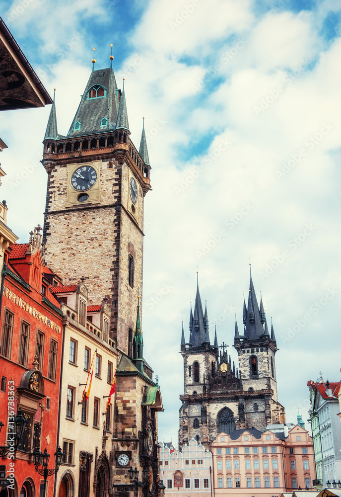 view of the Tyn Church in Prague. Czech Republic.