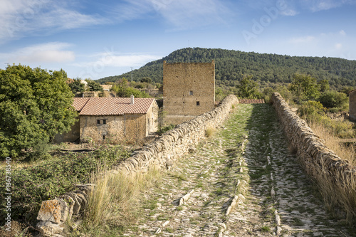 ancient bridge over las Truchas river in Pobleta de San Miguel village, Villafranca del Cid, province of Castellón, Spain