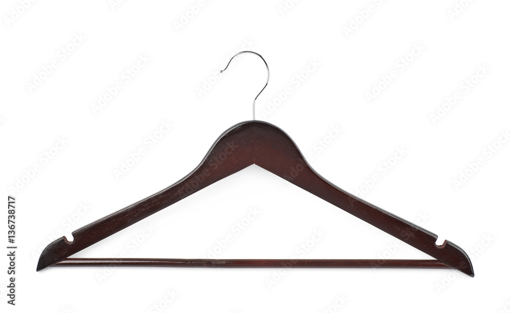 Single dark wooden hanger isolated Single dark wooden hanger isolated