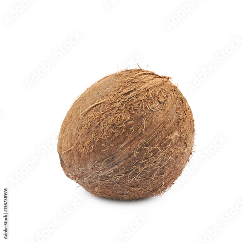 Single whole coconut isolated