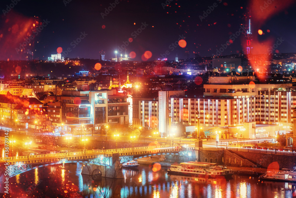 Evening View of The Vltava River and Bridges in Prague. Evening View of The Vltava River and Bridges in Prague.