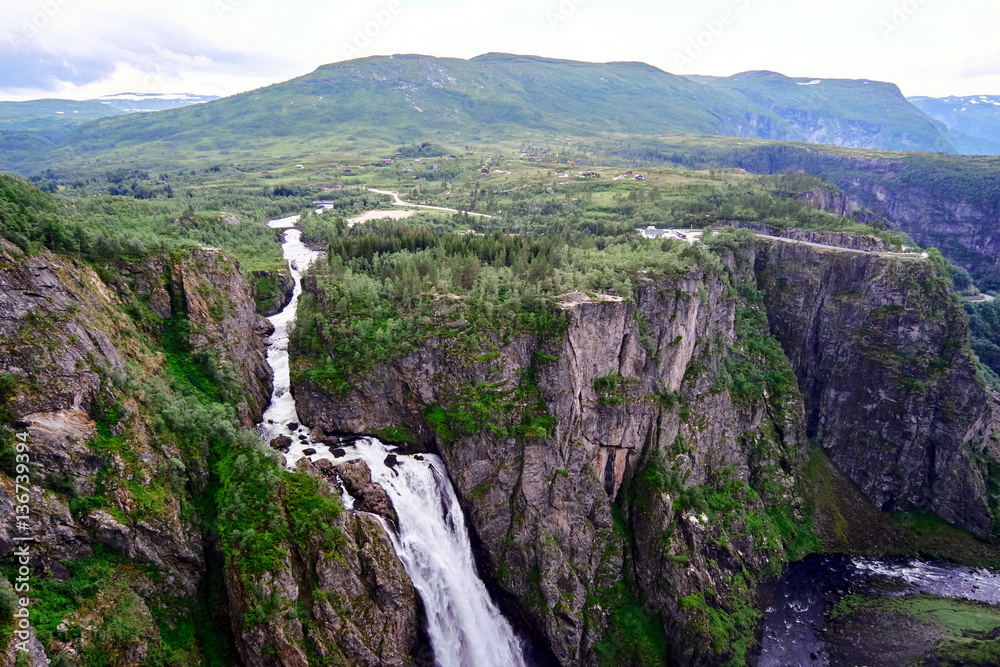Bjoreio river running on the mountain plain ending in the great Voeringsfossen in Norway