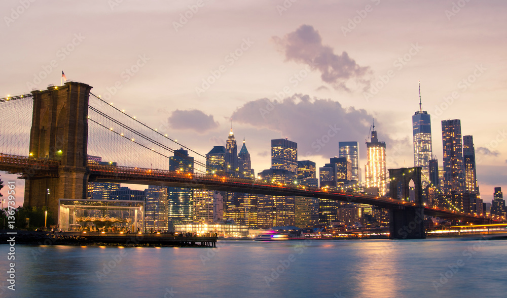 Brooklyn Bridge and Lower Manhattan in New York City