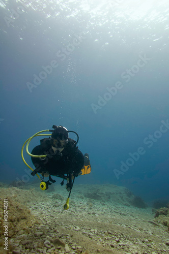 Scuba diver on the top of reef