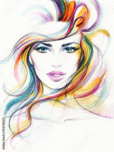 Woman face. Fashion illustration. Watercolor painting