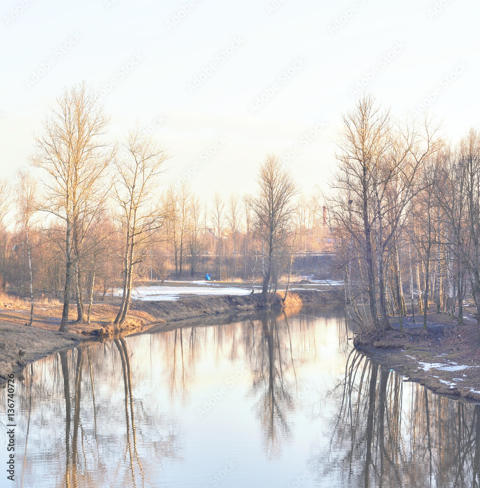 View of Slav River on the outskirts of St. Petersburg at sunny spring evening, Russia. View of Slav River on the outskirts of St. Petersburg at sunny spring evening, Russia.