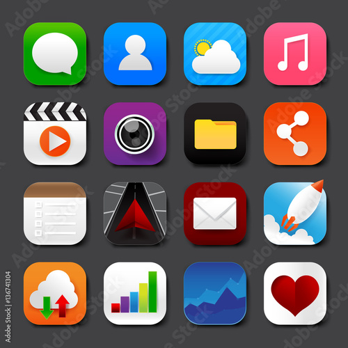 Set of mobile app and social media icons vector eps10 set 001 photo