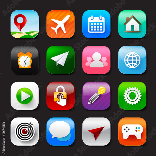 Set of mobile app and social media icons vector eps10 set 002