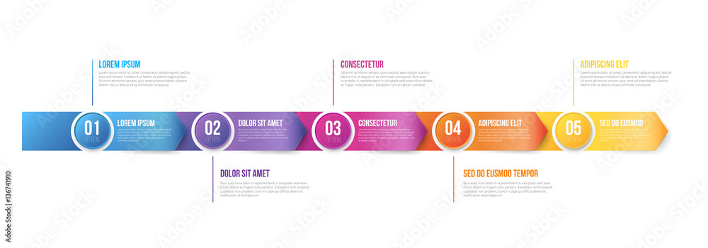 Infographics Arrows Template 5 steps - obrazy, fototapety, plakaty 