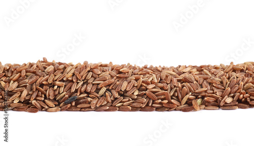 Line pile of brown rice grains isolated