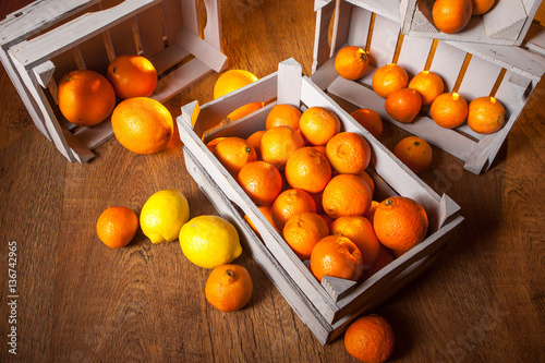 Mandarins in boxes.