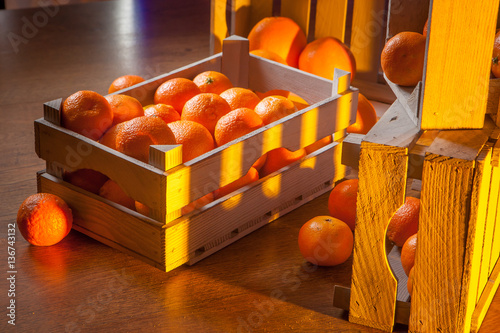 Tangerines on a shop window.
