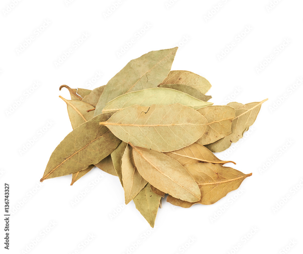 Pile of dried bay leaves isolated