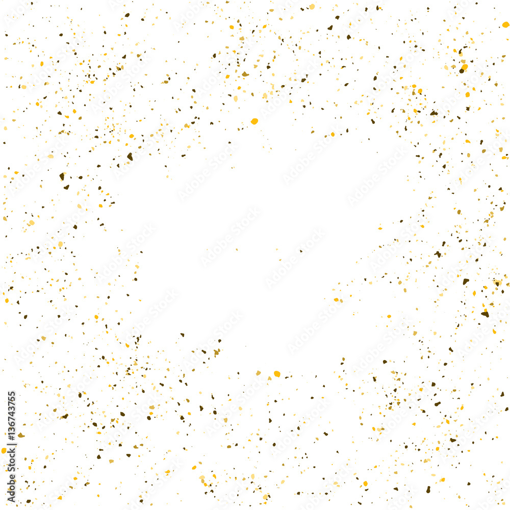 Golden glitter shine texture on a white background. Golden explosion of Confetti. Golden abstract particles on a light background. Isolated Holiday Design elements. Vector illustration.