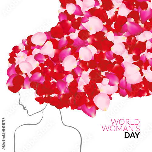 Womans day international holiday concept with rose petals instead of hair