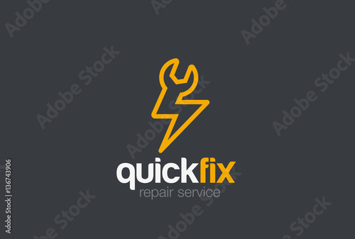 Quick Fix service Logo design. Spanner Lighting Bolt Fast repair