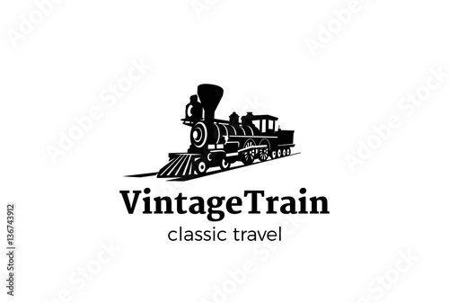 Vintage Train silhouette Logo design Railroad transport classic