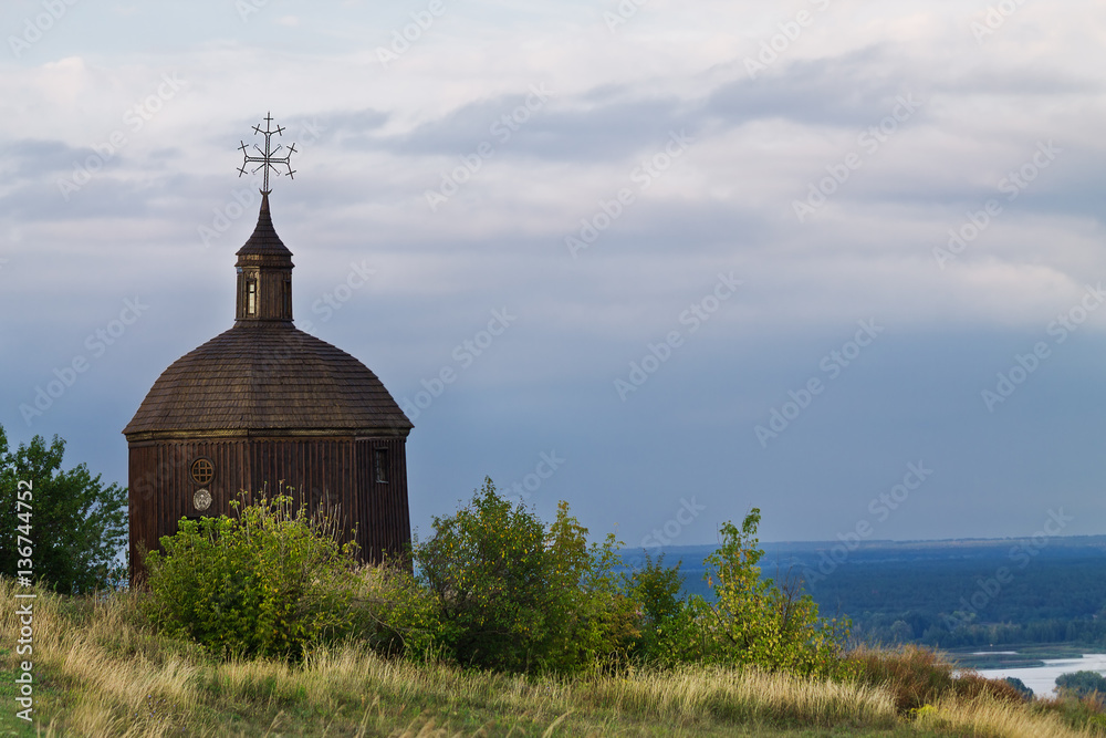 old chapel on the slopes of the Dnieper River in the village Vitachev