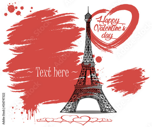 Fototapeta Naklejka Na Ścianę i Meble -  Valentine's Day. Eiffel Tower and grunge banner