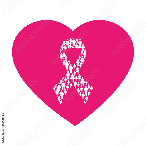 heart shape emblem pink with symbol breast cancer vector illustration