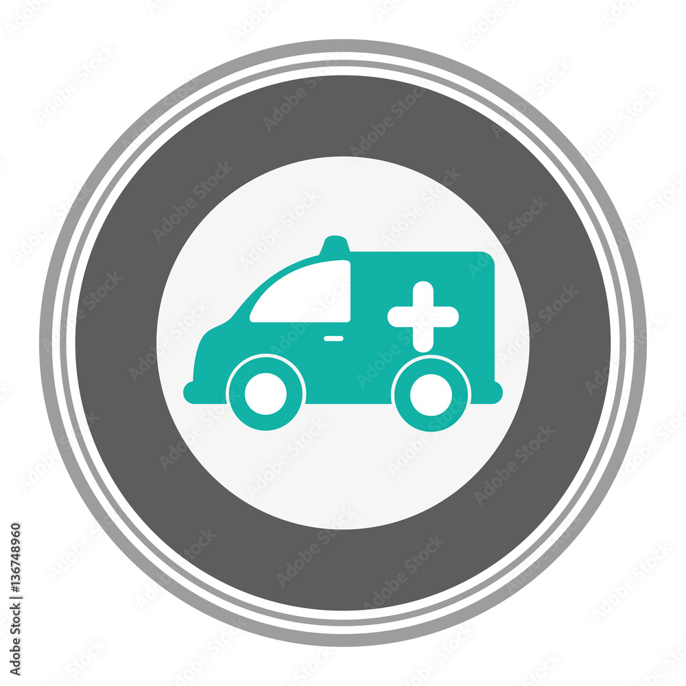 circular border with silhouette truck ambulance vector illustration