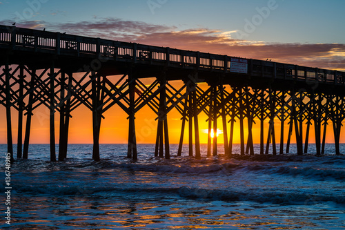 Slika na platnu The pier at sunrise, in Folly Beach, South Carolina.
