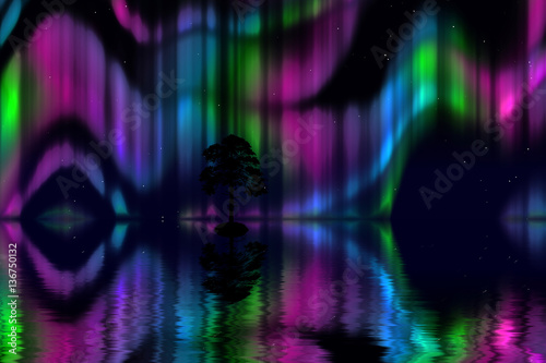 Wide Aurora Borealis Background - vector illustration