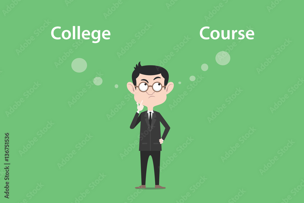 confusing to make a decision for going to college or course illustration with a white bubble text confusing to make a decision for going to college or course illustration with a white bubble text