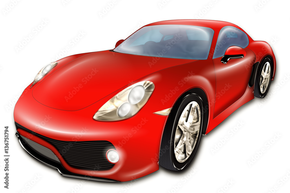 A digital drawing of a red modern sport car, isolated on white background