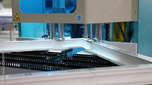 Machine for Welding plastic corners close up process