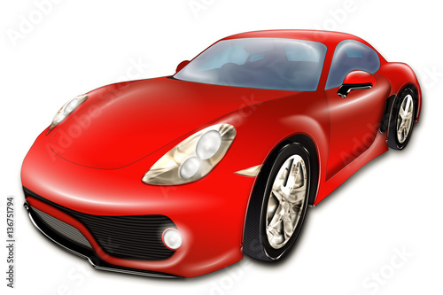 A digital drawing of a red modern sport car, isolated on white background © bennymarty