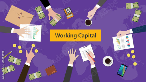 working capital concept discussion illustration with paperworks, money and folder document on top of table