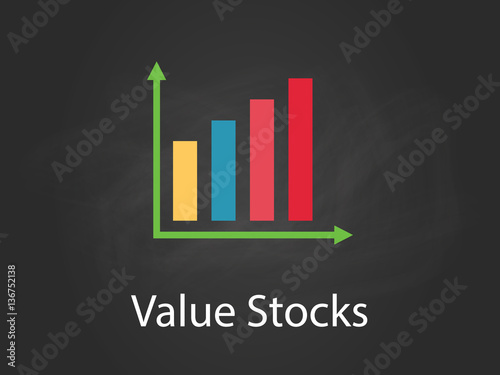 value stocks chart illustration with colourful bar, white text and black background