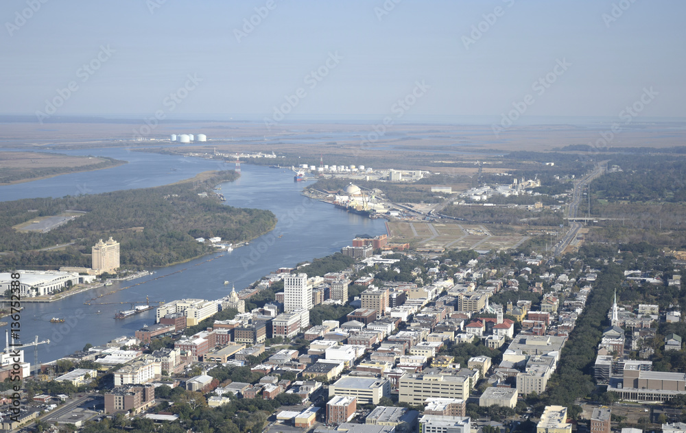 Downtown Savannah Aerial View
