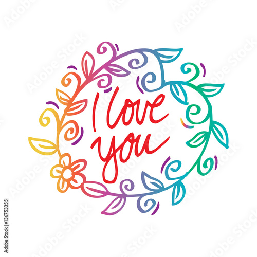 Wallpaper Mural I Love You Hand Lettering Greeting Card with Floral Torontodigital.ca