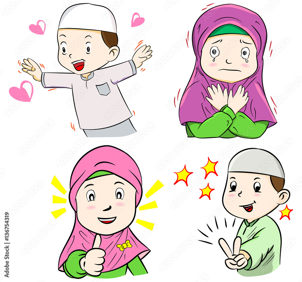 Illustration of Muslim Kids on a white background, Cartoon Vector Illustration of Muslim Kids on a white background, Cartoon Vector