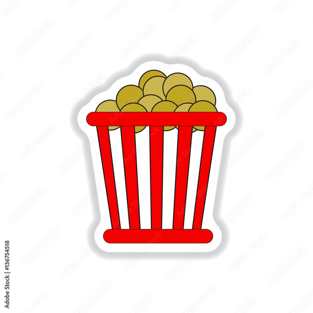 Vector illustration in paper sticker style Cinema Popcorn Vector illustration in paper sticker style Cinema Popcorn