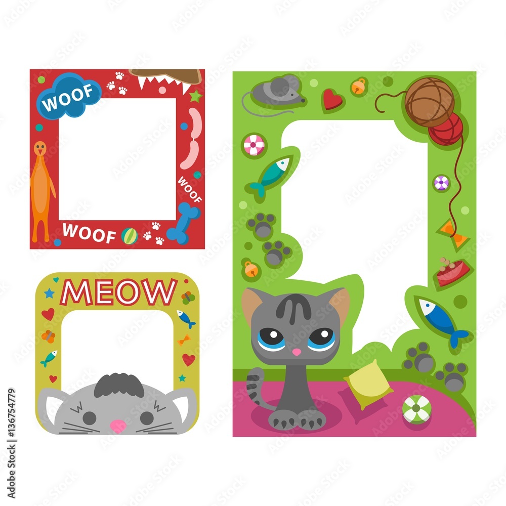 Naklejka premium Cute happy birthday border photo frame vector illustration.
