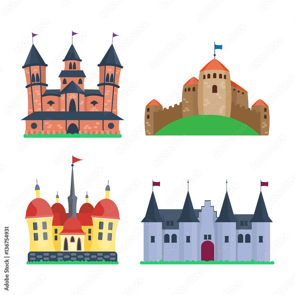 Cartoon castle architecture vector illustration