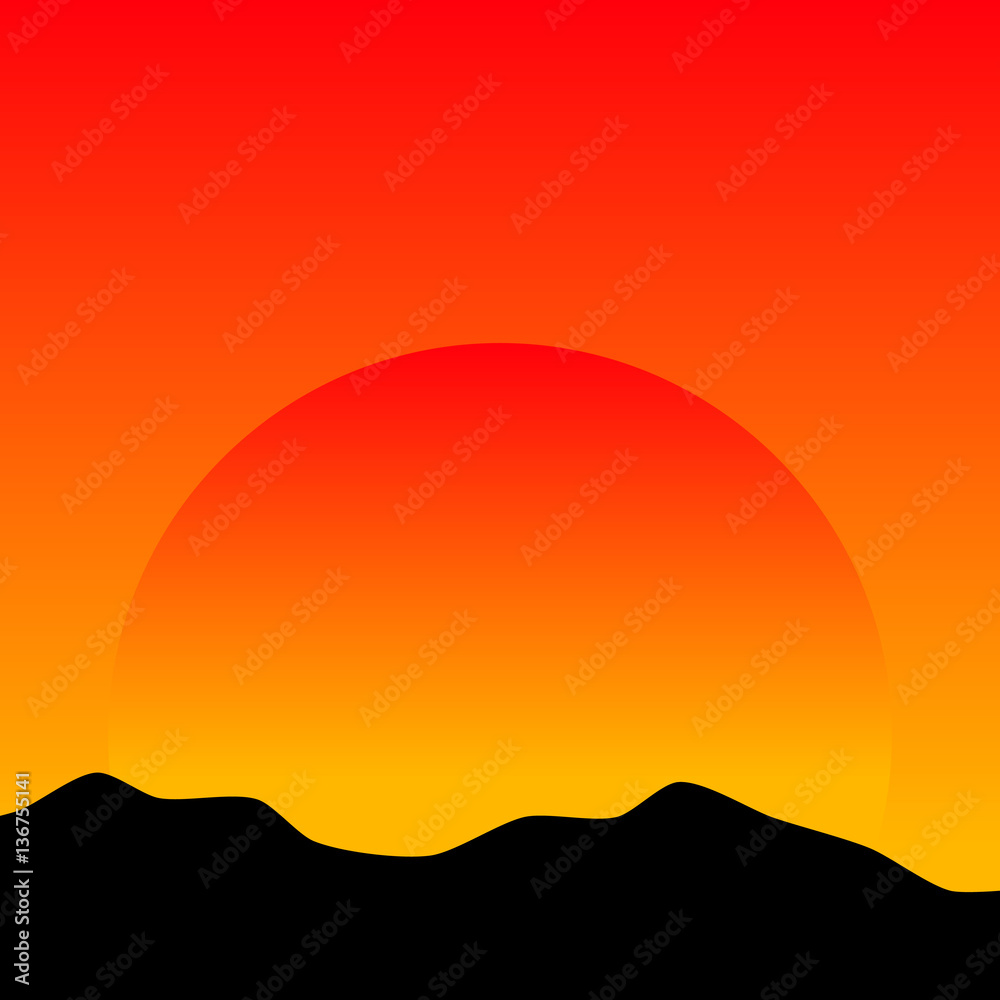 Sunset in the mountains. Vector illustration. Sunset in the mountains. Vector illustration.