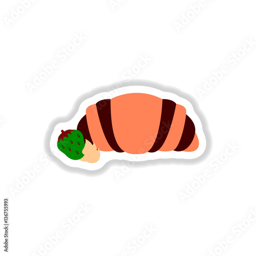 Vector illustration in paper sticker style strawberry chocolate croissant