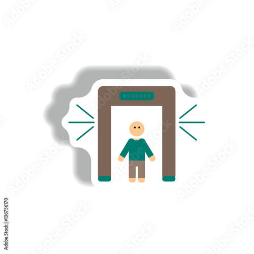 stylish icon in paper sticker style people scanner