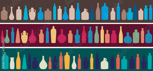 Seamless bottles borders - vector illustration 