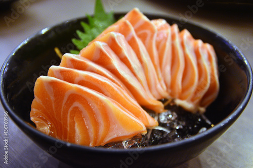 Salmon Sashimi dish Selective focus point - Japanese food style