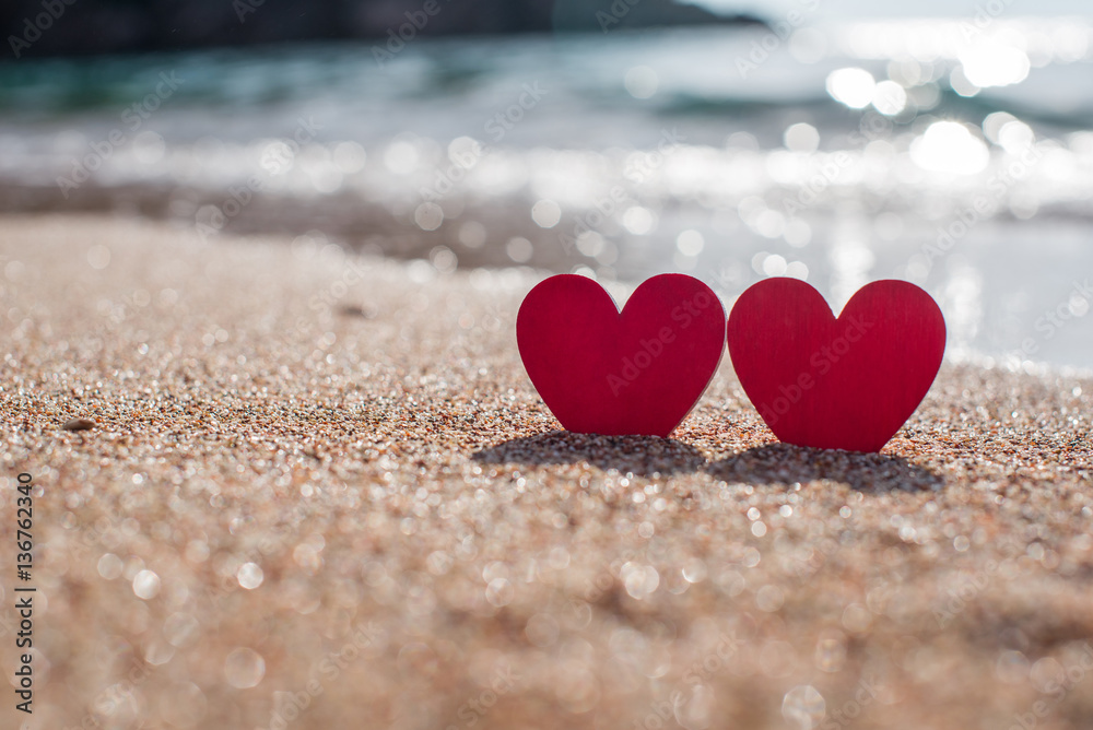 romantic symbol of two hearts on the beach romantic symbol of two hearts on the beach